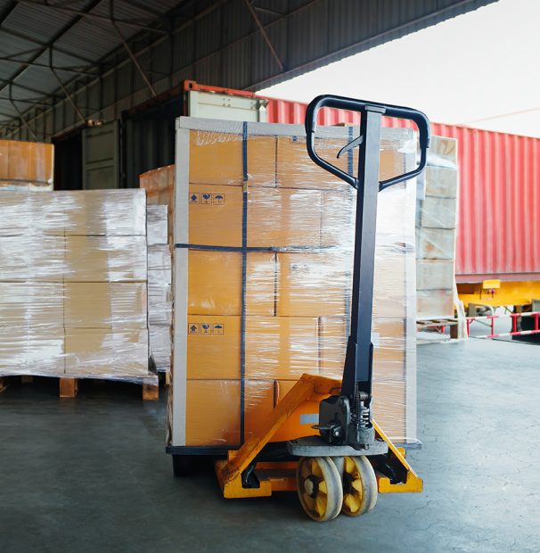 Pallet truck with boxes