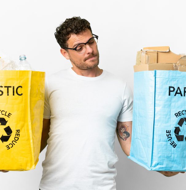 Man with recycling bags